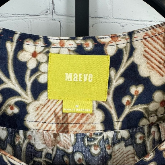 MAEVE Anthropologie Orli Blouse Floral Print Top Ombre Blue Beige Size Medium - Picture 2 of 8